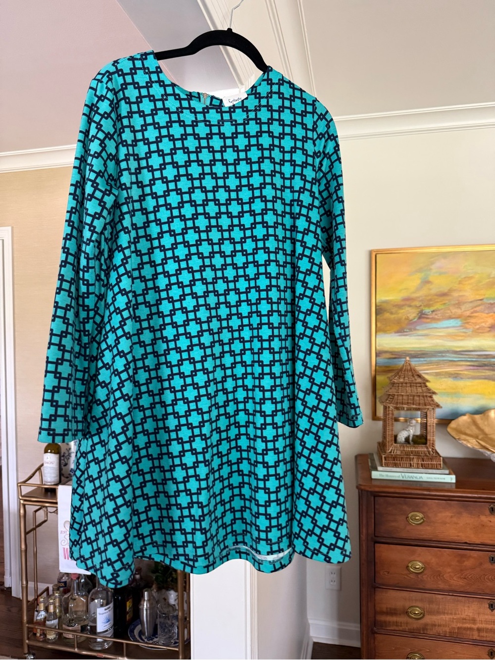 Navy and Teal Mini Dress - Picture 2 of 3